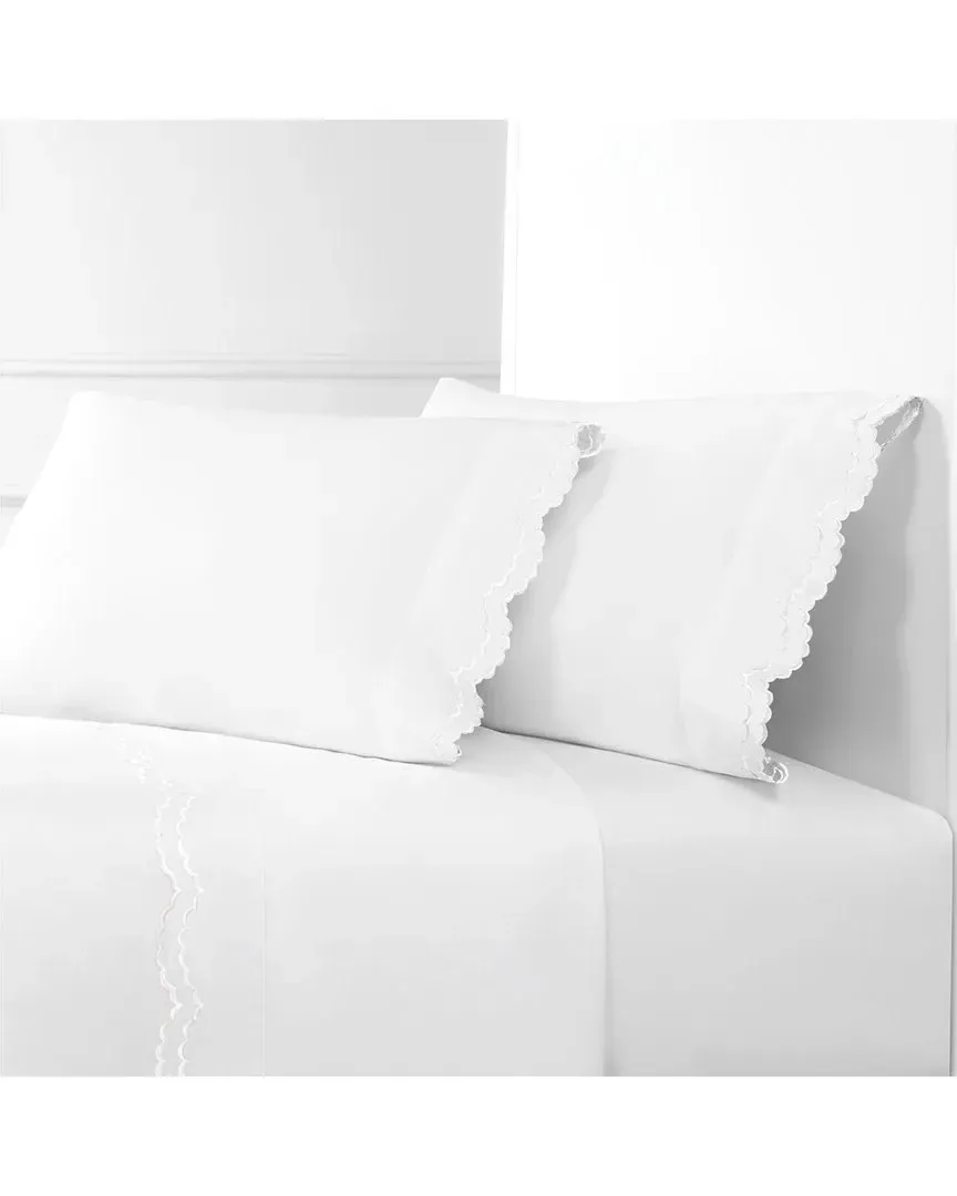 Double Scalloped Embroidered Sheet Set - Rose, Cotton