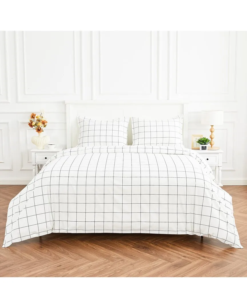 Grid Percale Cotton Duvet Set - Black
