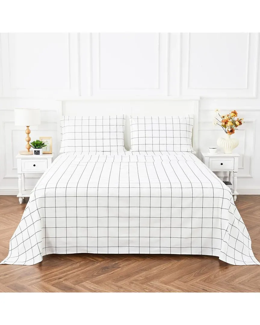 Grid Percale Cotton Sheet Set - Black image