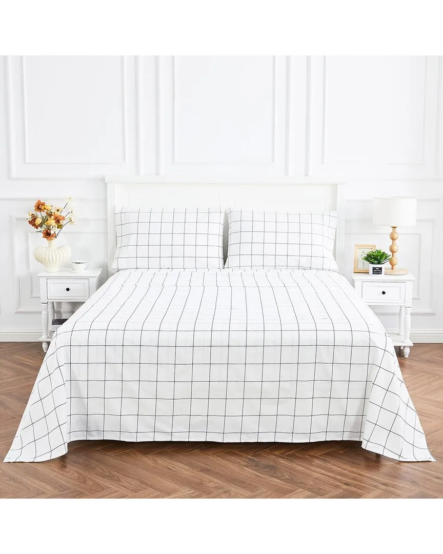 Grid Percale Cotton Sheet Set - Navy