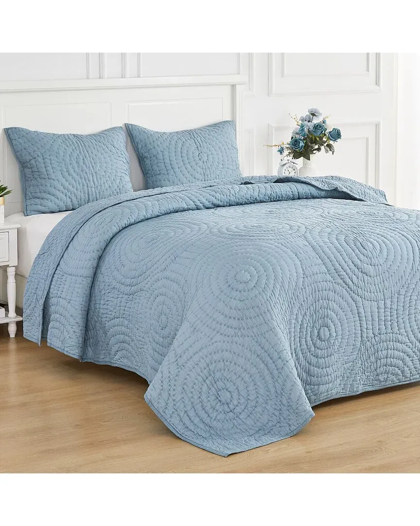 Hand-Stitched Halo Quilt Set - Slate Blue, Cotton image
