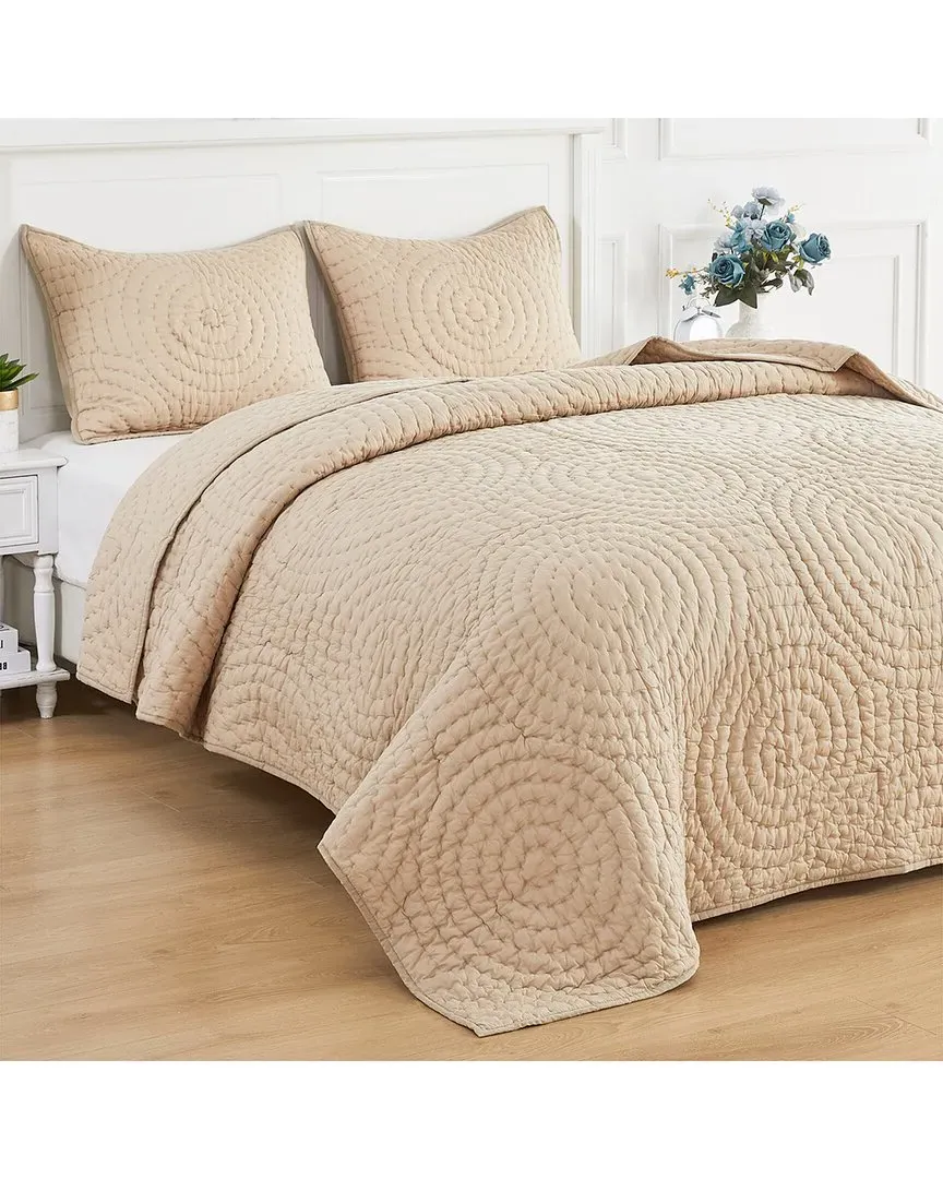 Hand-Stitched Halo Quilt Set - Taupe, Cotton