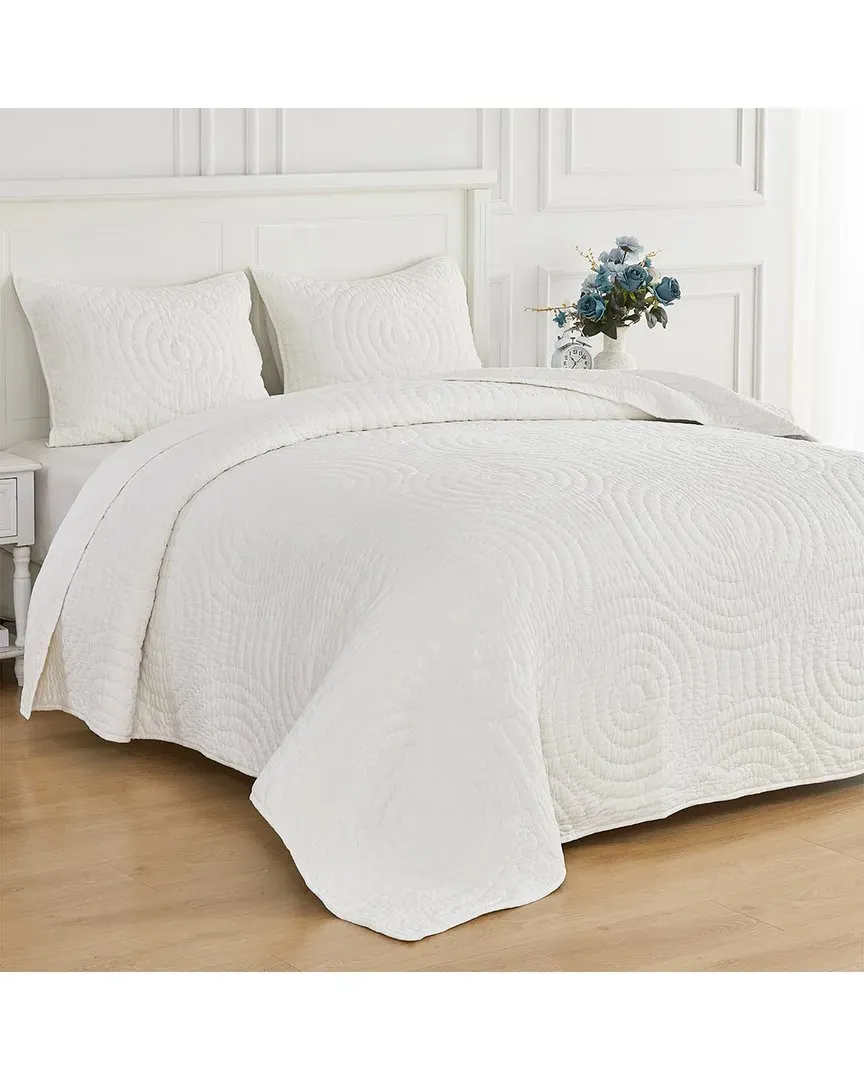 Hand-Stitched Halo Quilt Set - White, Cotton