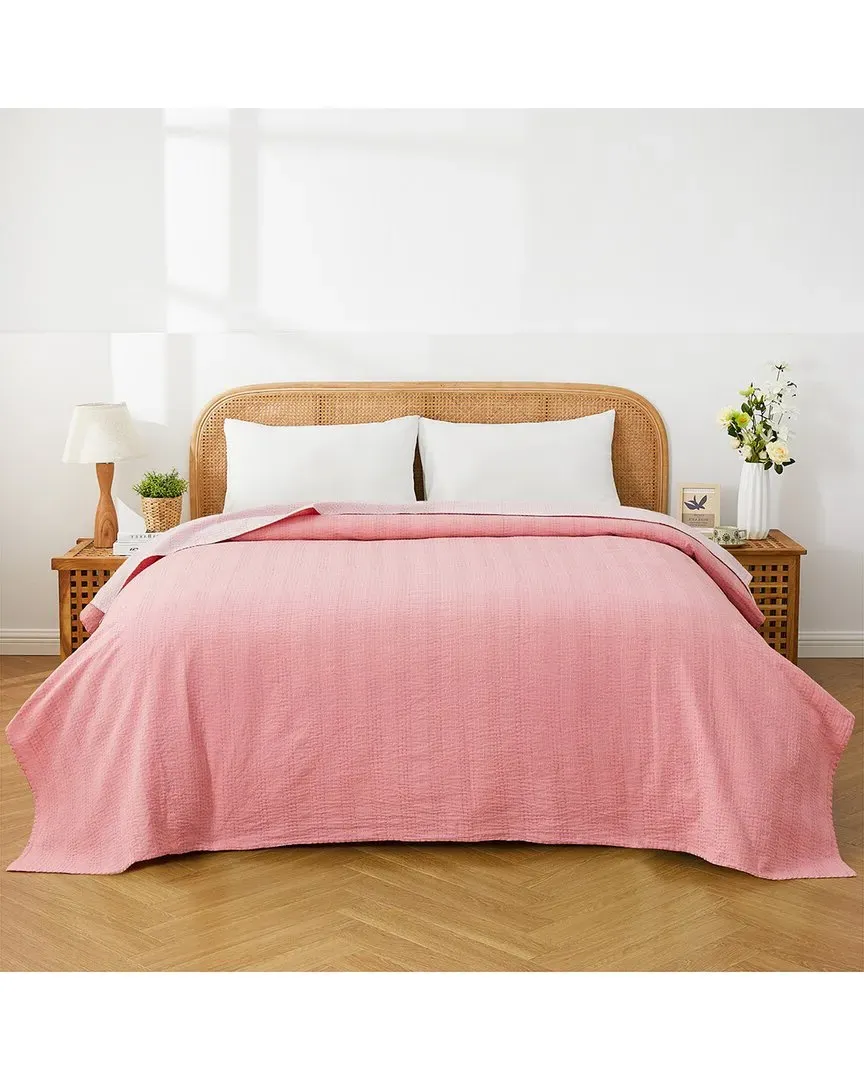 Hand-Stitched Reversible Kantha Coverlet - Rose, Cotton