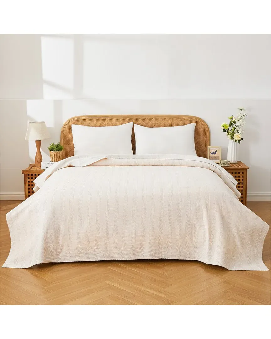 Hand-Stitched Reversible Kantha Coverlet - Stone, Cotton