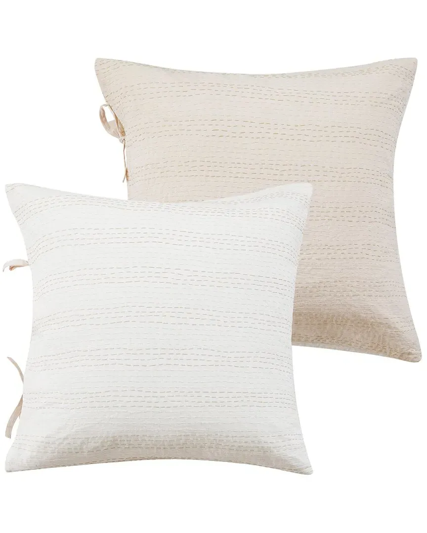 Hand-Stitched Reversible Kantha Euro Sham Set - Stone, Cotton