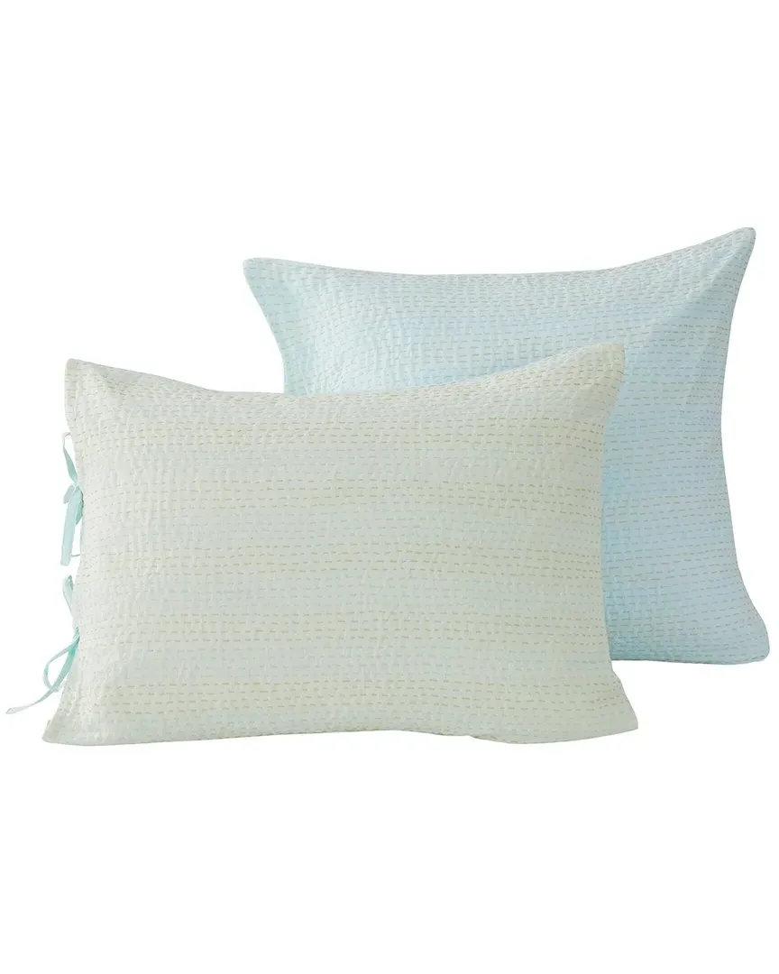 Hand-Stitched Reversible Kantha Sham Set - Aqua, Cotton image