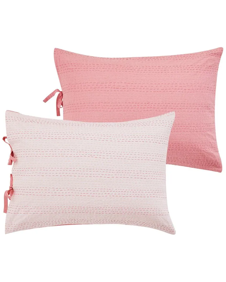 Hand-Stitched Reversible Kantha Standard Sham Set - Rose, Cotton