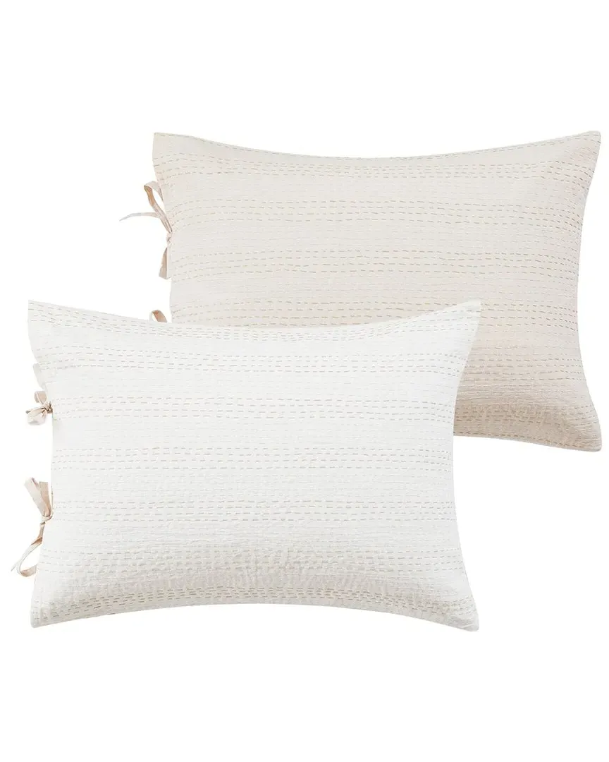 Hand-Stitched Reversible Kantha Standard Sham Set - Stone, Cotton