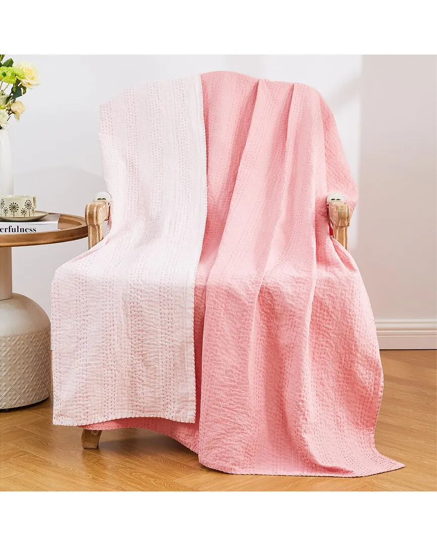 Hand-Stitched Reversible Kantha Throw - Rose, Cotton