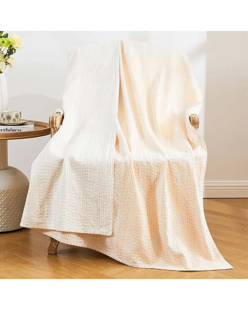 Hand-Stitched Reversible Kantha Throw - Stone, Cotton