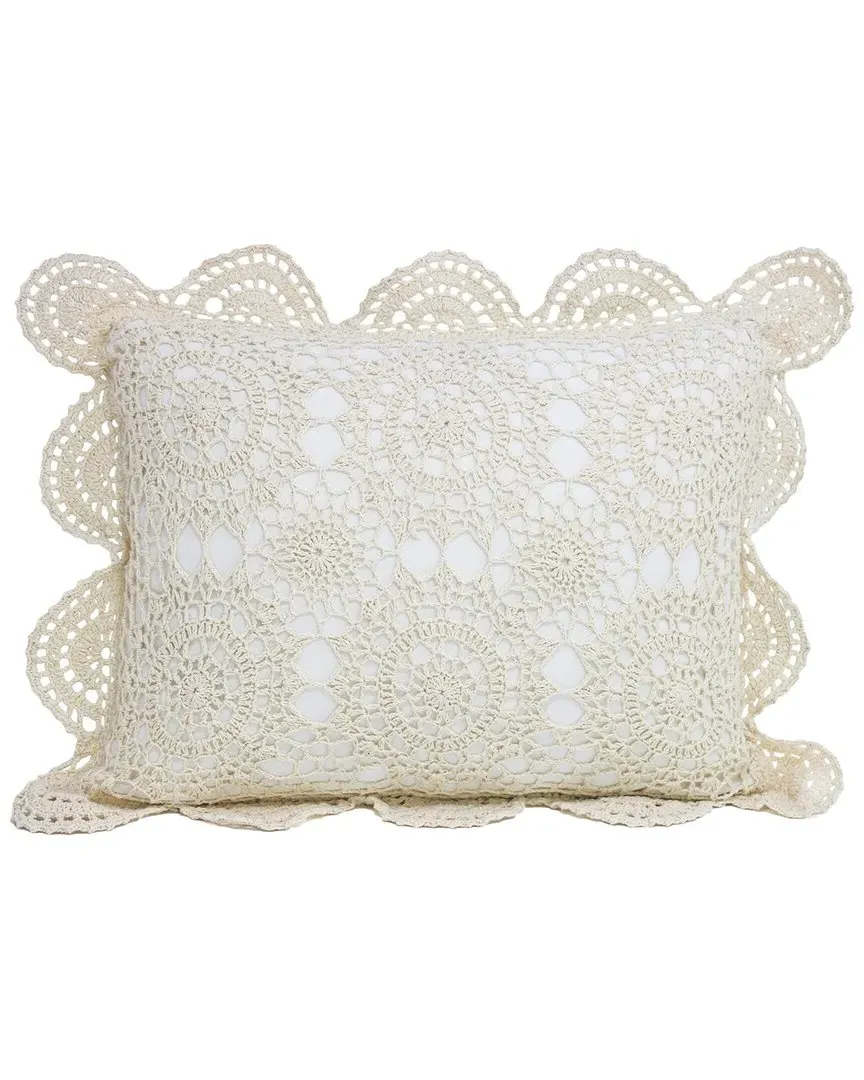 Handstitched Cotton Crochet Decorative Pillow - Ivory