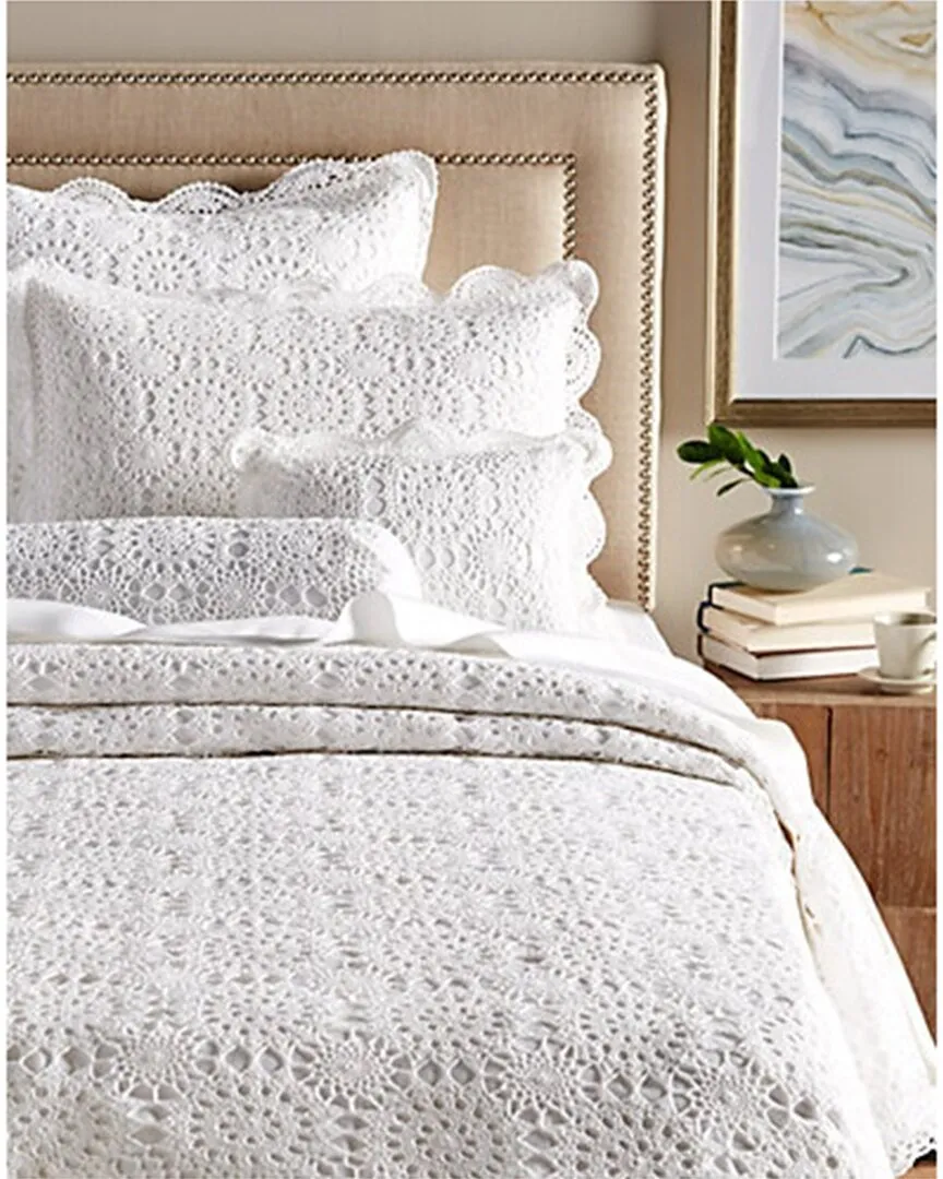 Handstitched Cotton Crochet Sham Cover Set - White
