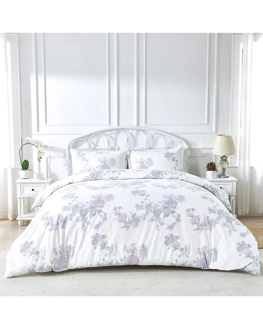 Jardin De Rose Duvet Set - Purple, Cotton Percale