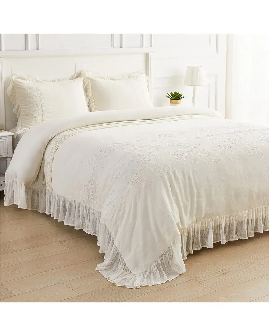 Lace Linen Duvet Set - Ivory