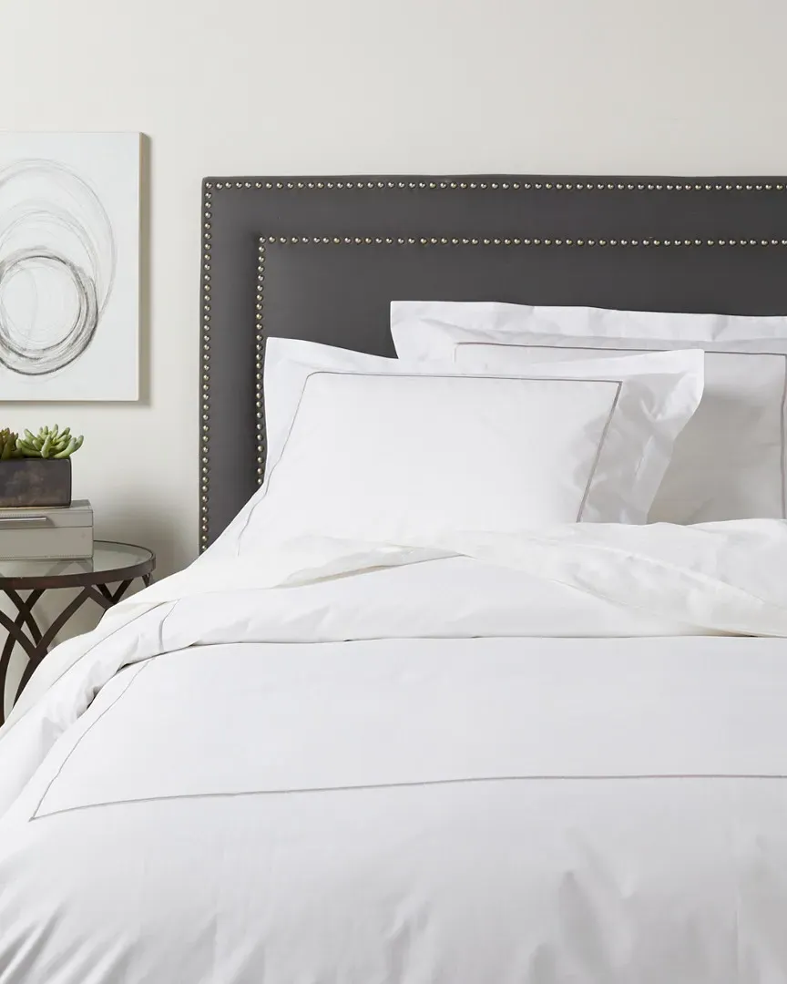 Single Embroidered Stripe Duvet Set - Grey/White, Cotton image