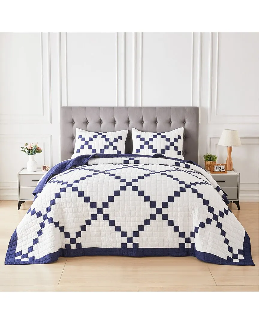 Single Irish Chain Patchwork Quilt Set - Blue, Cotton image