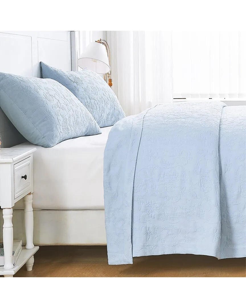 Sophia Matelassé Embroidery Cotton Coverlet Set - Blue