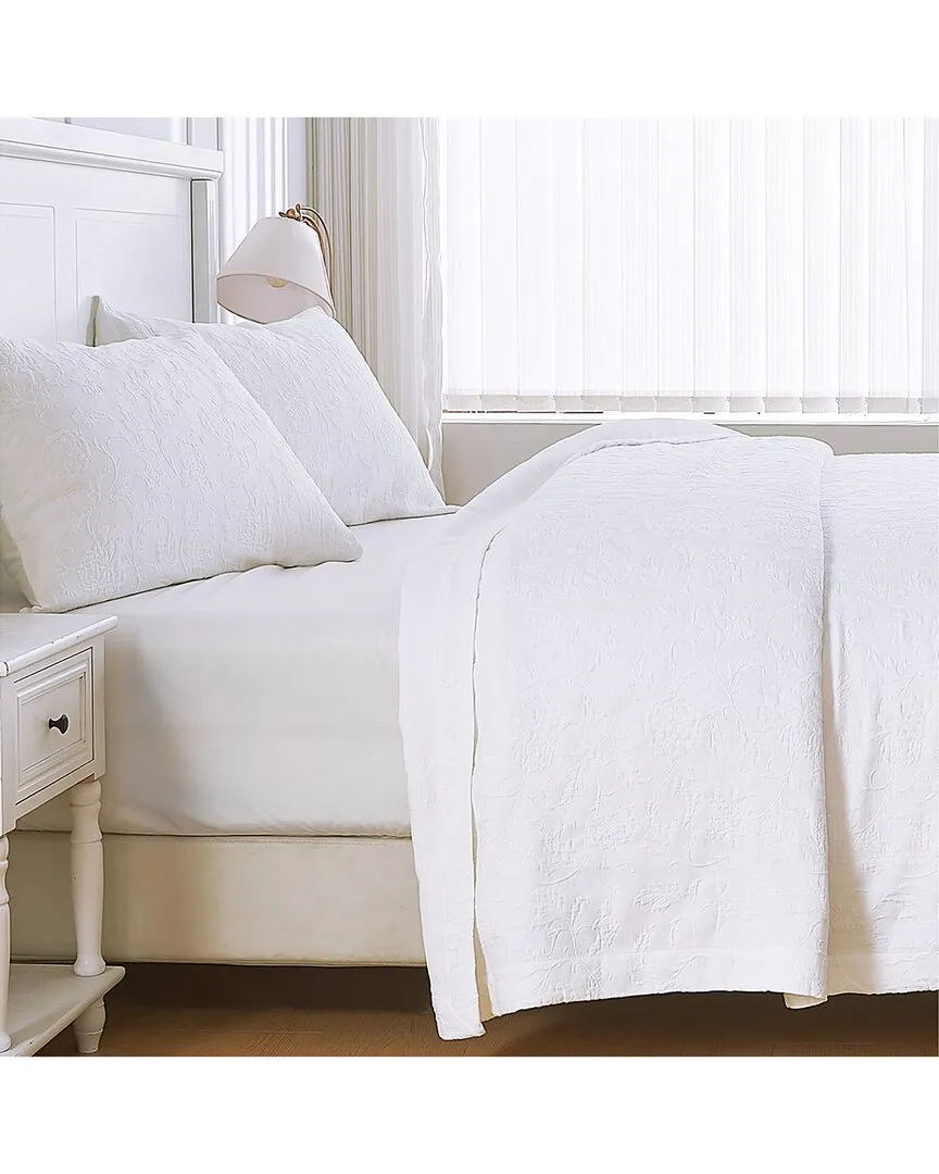 Sophia Matelassé Embroidery Cotton Coverlet Set - White image