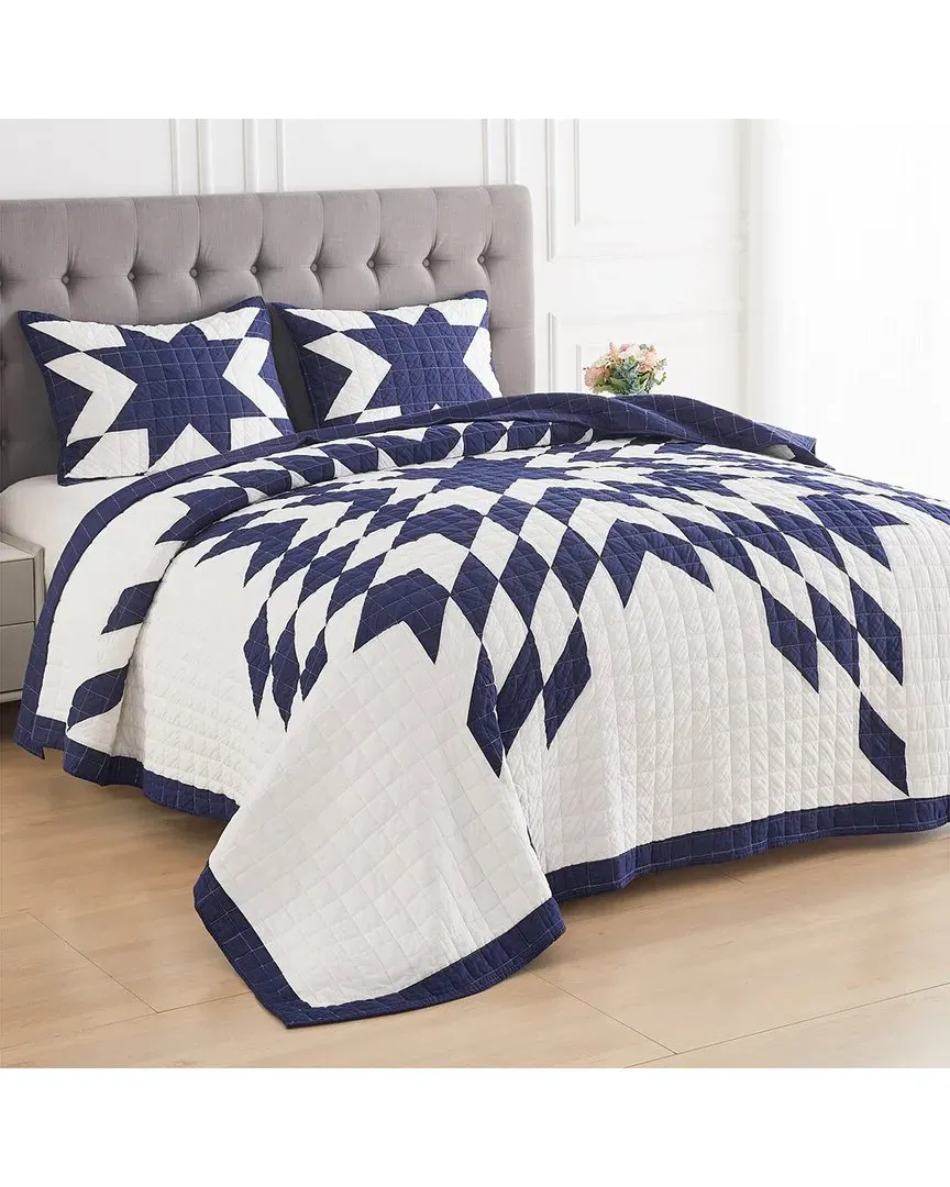Star Patchwork Quilt Set - Blue, Cotton image