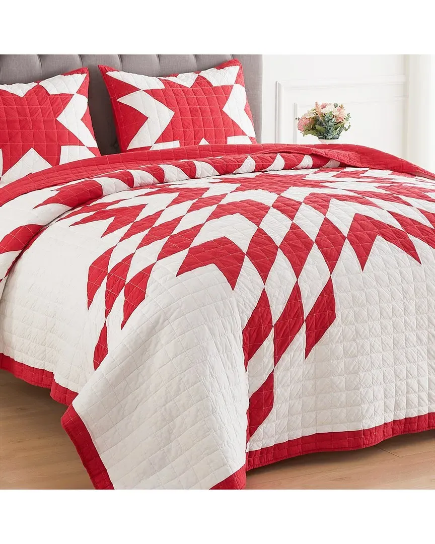 Star Patchwork Quilt Set - Red, Cotton