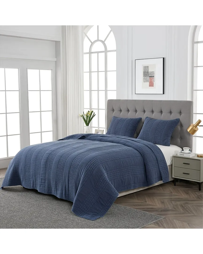 Stonewashed Cotton Quilt Set - Navy