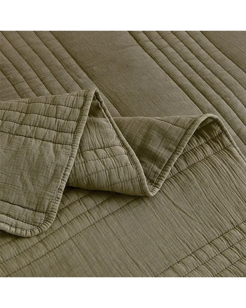Stonewashed Cotton Quilt Set - Olive Green