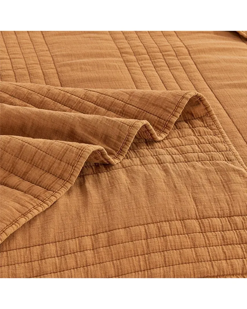 Stonewashed Cotton Quilt Set - Rust Orange