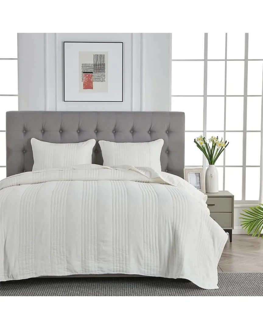 Stonewashed Cotton Quilt Set - White