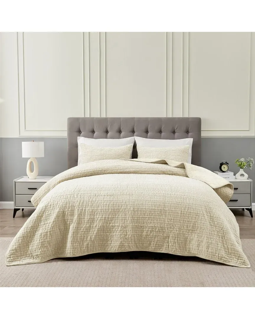 Tamara Cotton Velvet Quilt Set - Ivory image