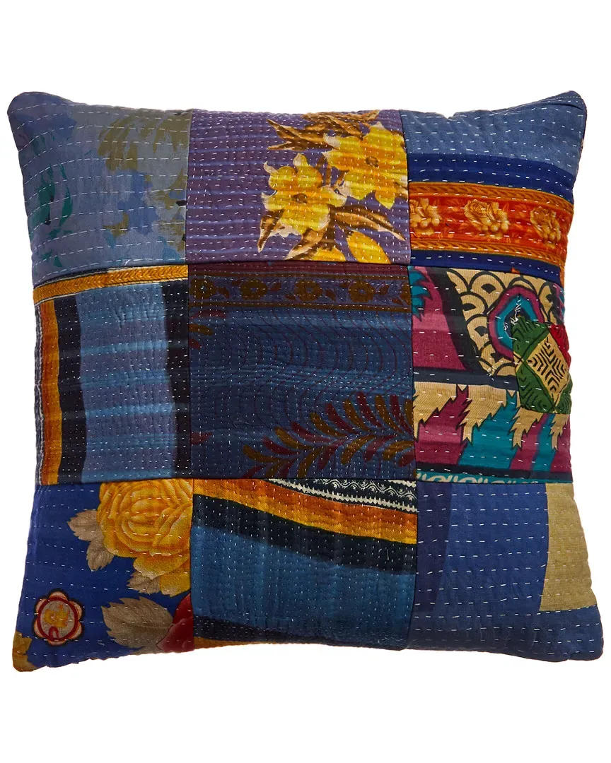 Toe Overdye Kantha Pillow Cover - Blue, Cotton