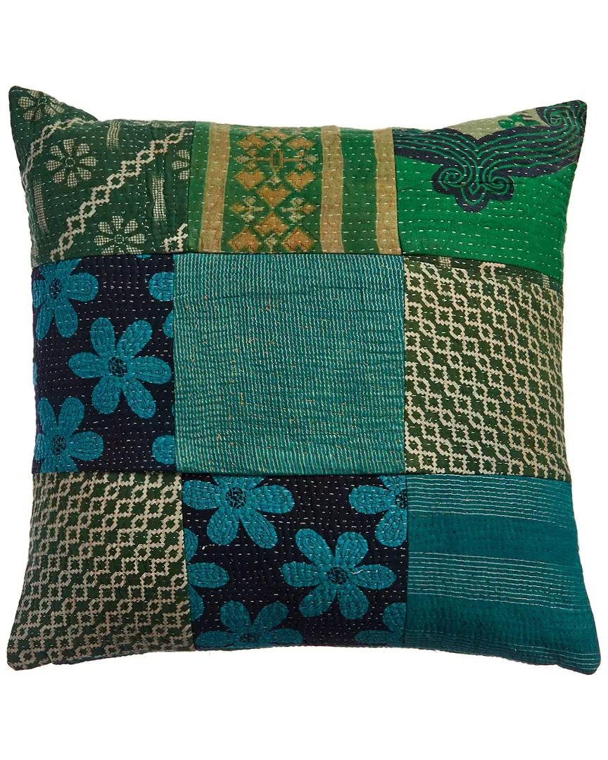 Toe Overdye Kantha Pillow Cover - Green, Cotton