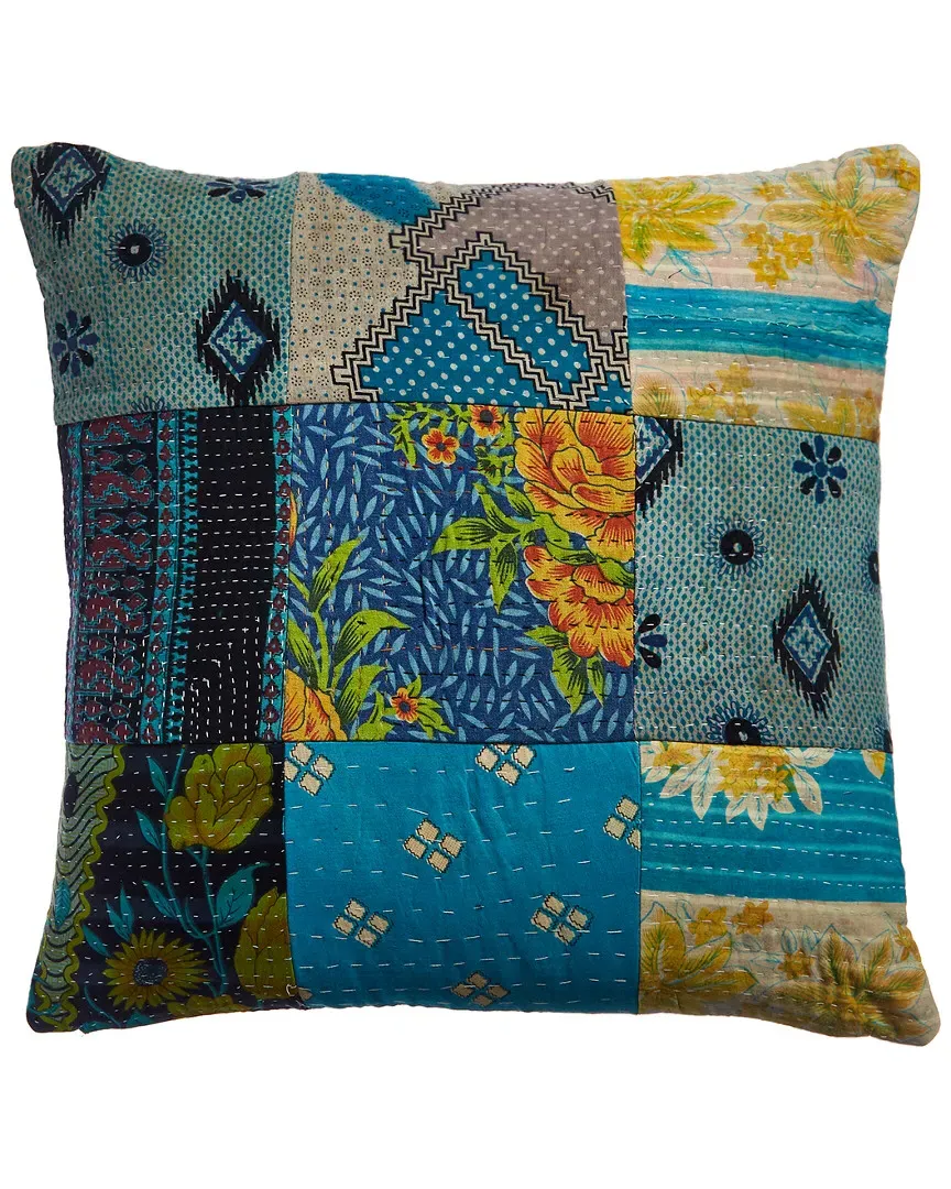 Toe Overdye Kantha Pillow Cover - Turquoise, Cotton
