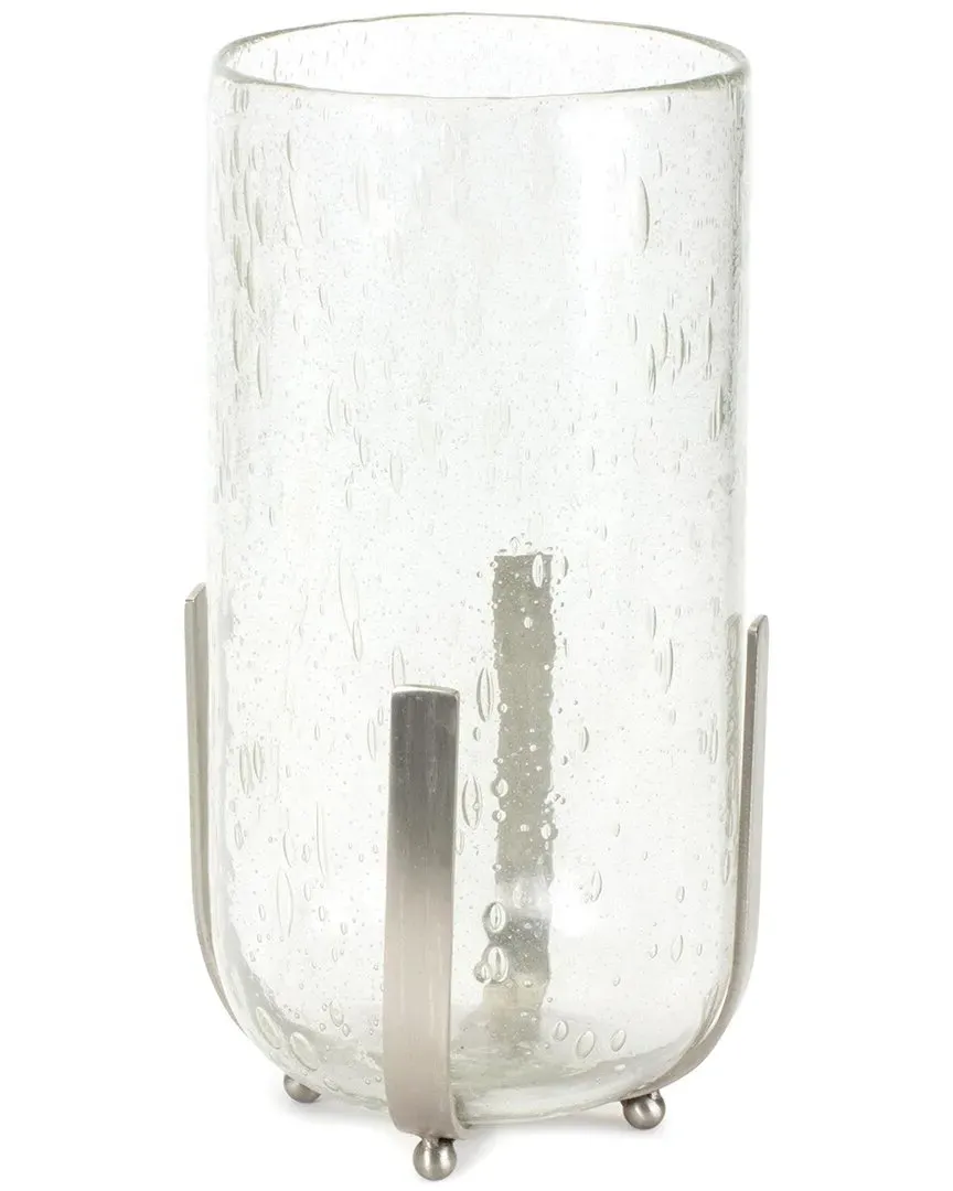 Bubbled Glass Candle Hurricane with Metal Stand - Clear, Glass image