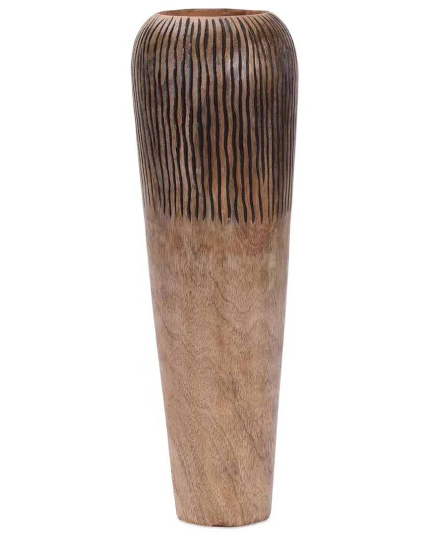 Carved Mango Wood Vase - Brown image