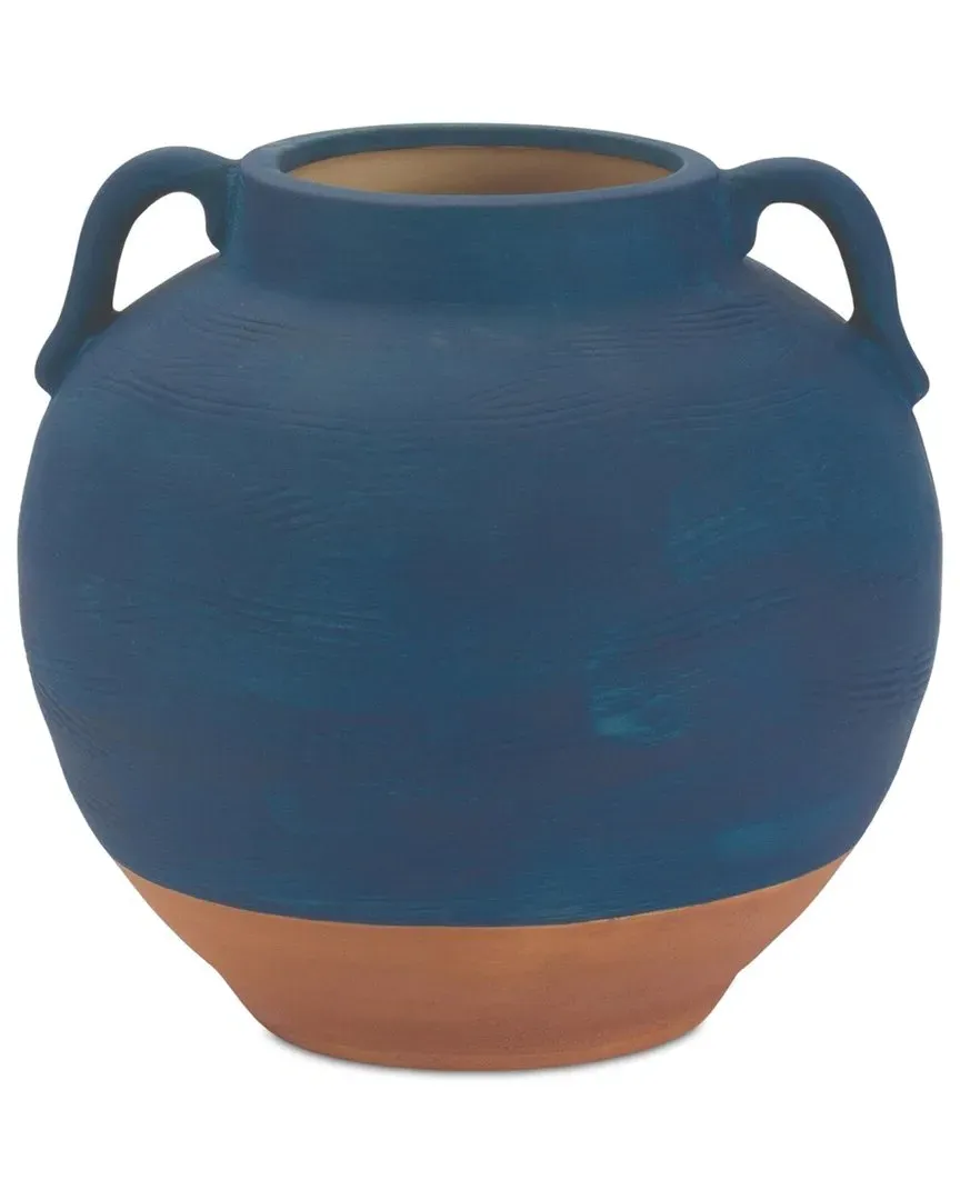 Ceramic Urn Vase with Terra Cotta Accent - Blue image