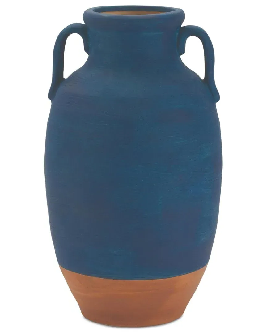 Ceramic Urn Vase with Terra Cotta Accent - Blue