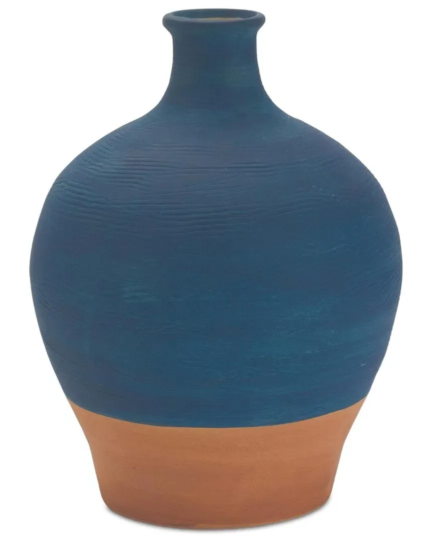 Ceramic Vase with Terra Cotta Accent - Blue image