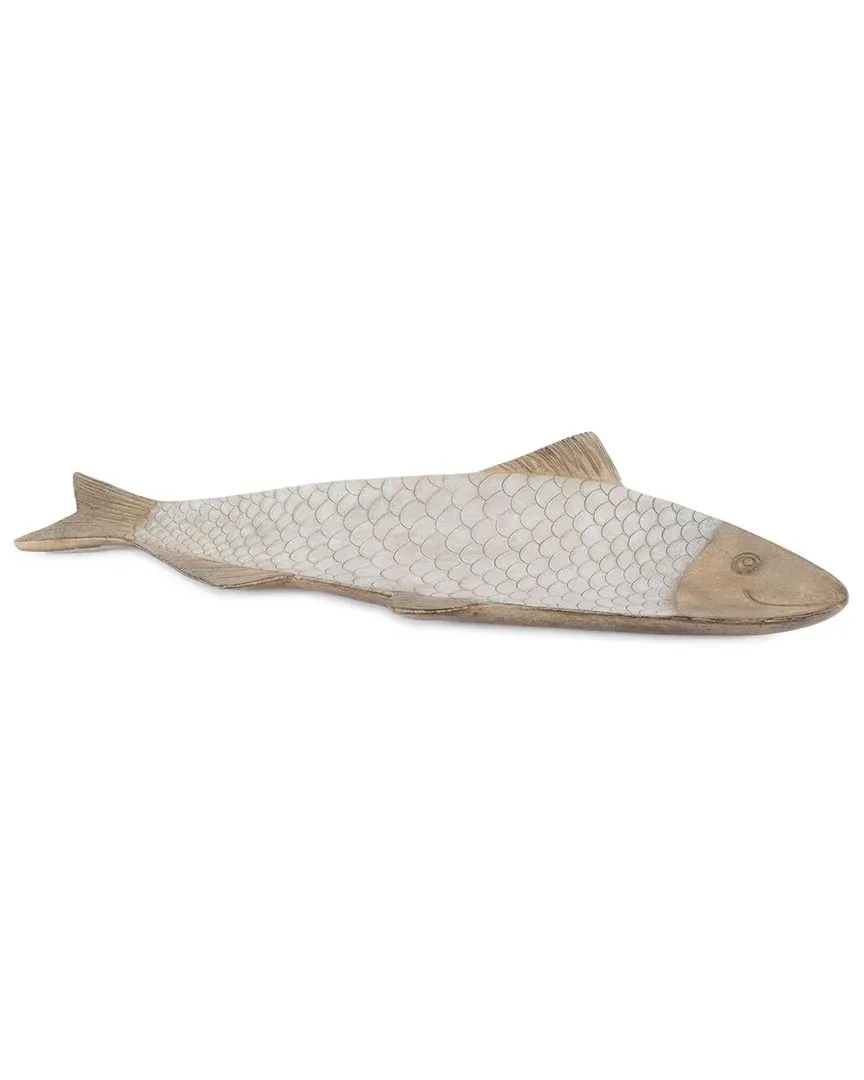 Fish-Shaped Ceramic Tray with Etched Details - Brown image