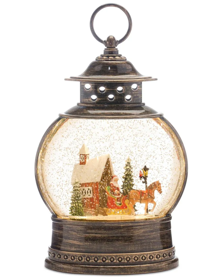 LED Snow Globe with Santa's Sleigh - Bronze