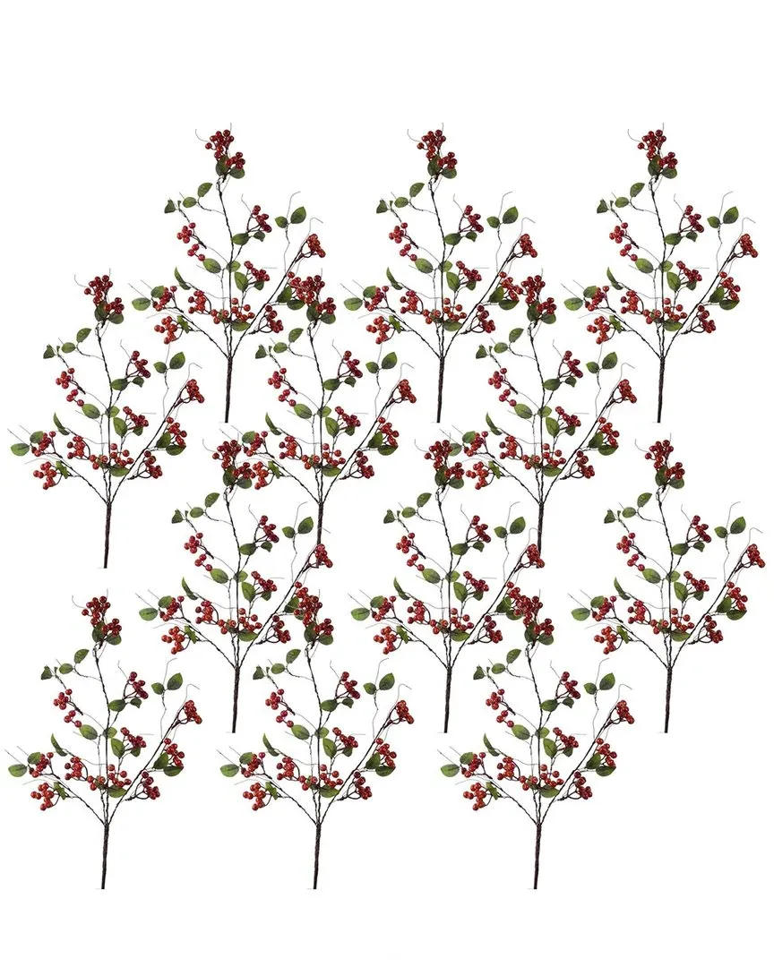 Set of 12 Boxwood Berry Twig Spray - Red image
