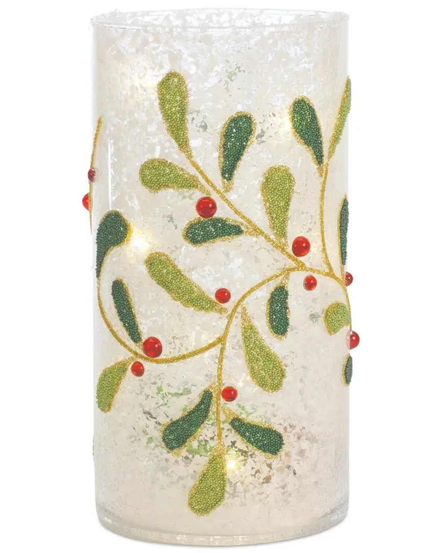 Set of 2 Beaded Glass Mistletoe Candle Holders - White image