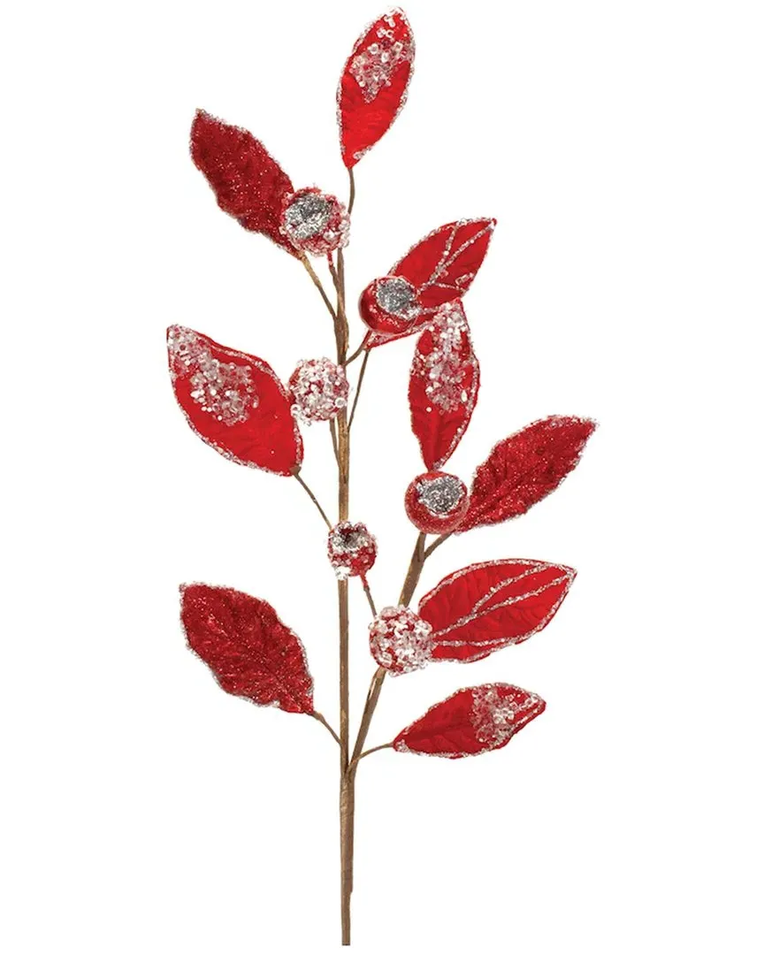 Set of 2 Beaded Leaf Stems - Red, Velvet image