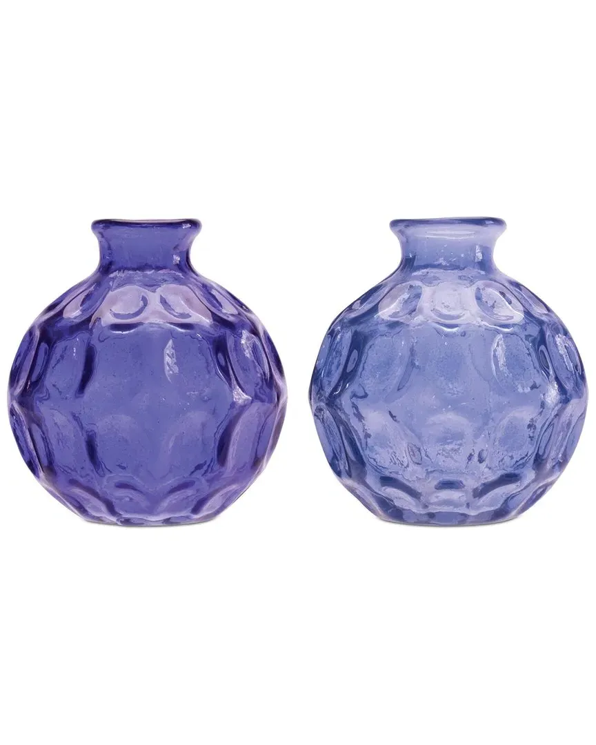 Set of 2 Bubble Glass Bud Vases - Blue image