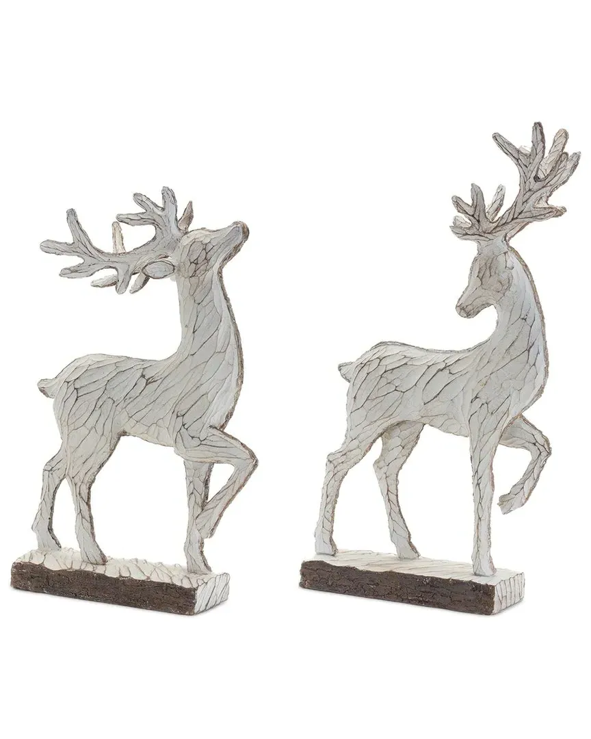 Set Of 2 Carved Deer Decor - Brown, Polyresin