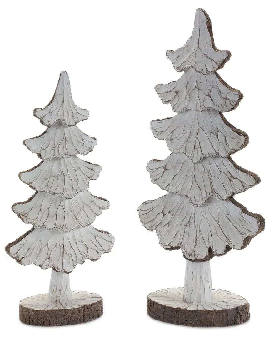 Set Of 2 Carved Pine Tree Decor - Cream, Resin image