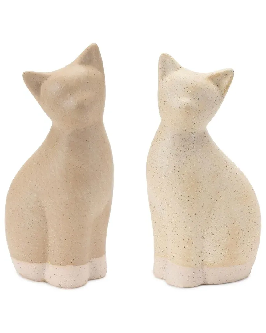 Set of 2 Ceramic Cat Decor - Beige image