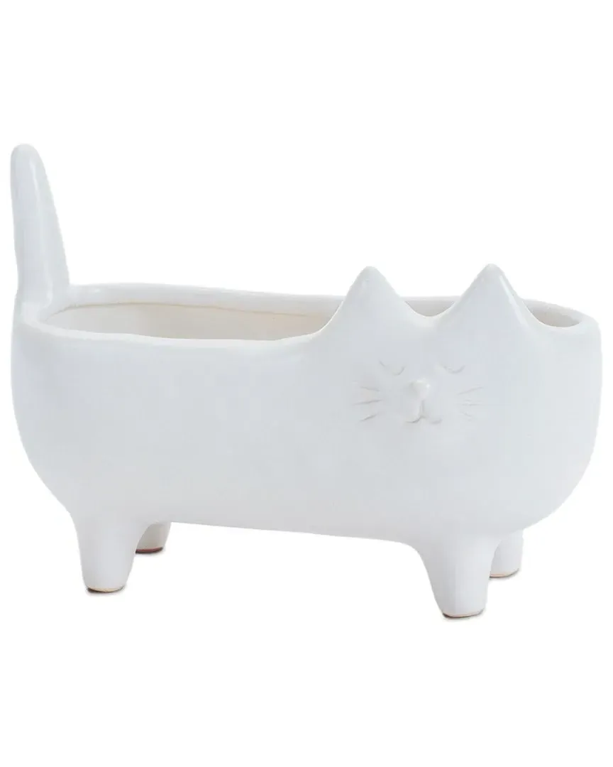 Set of 2 Ceramic Cat Planters - White, Ceramic