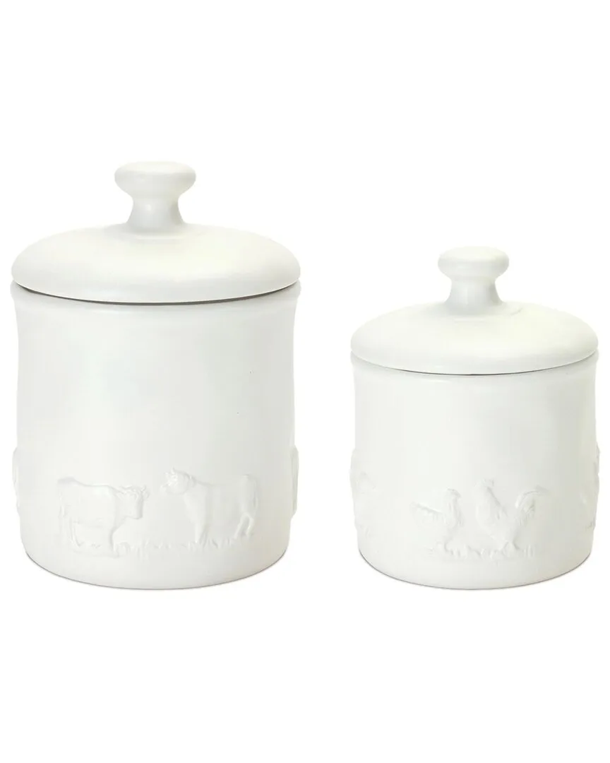 Set of 2 Ceramic Farm Animal Canisters - White image