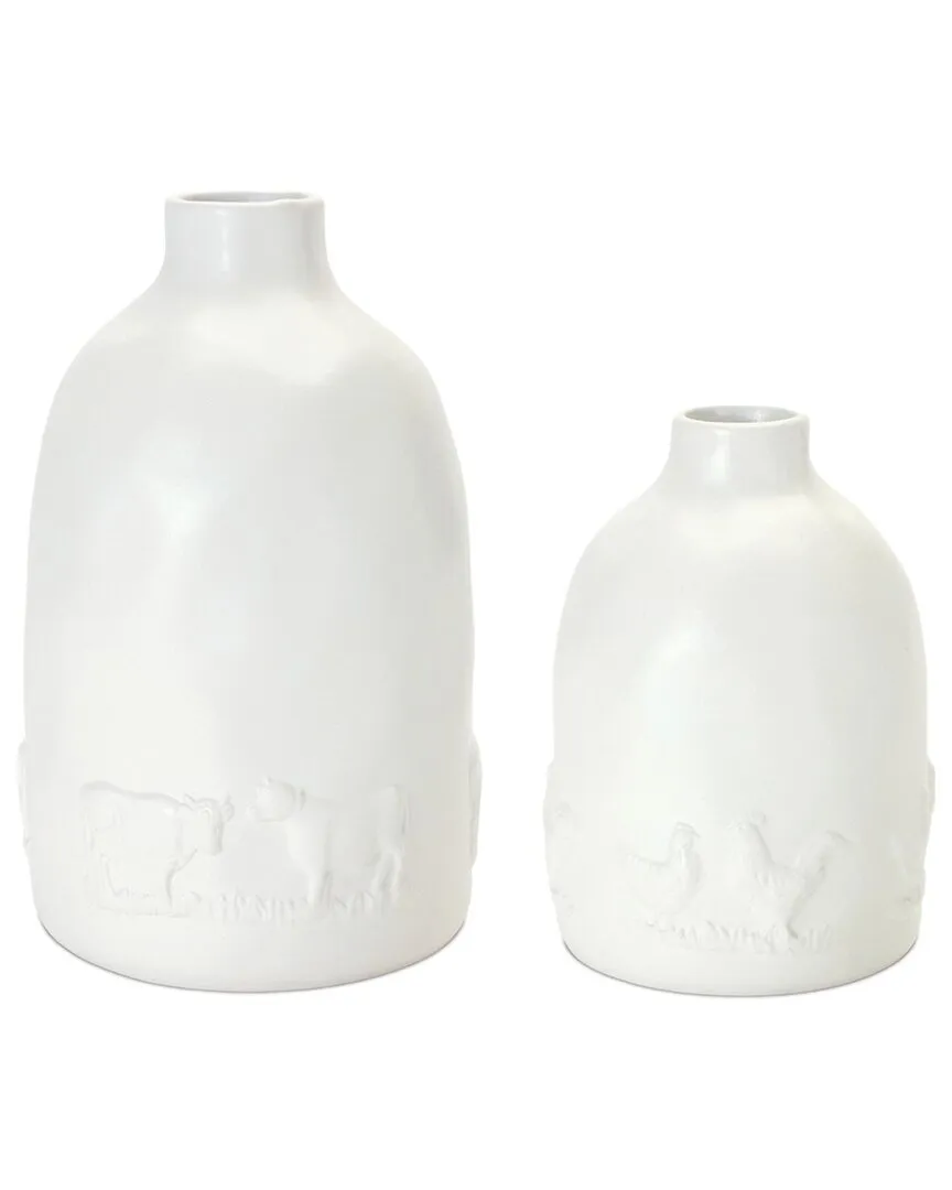 Set of 2 Ceramic Farm Animal Vases - White